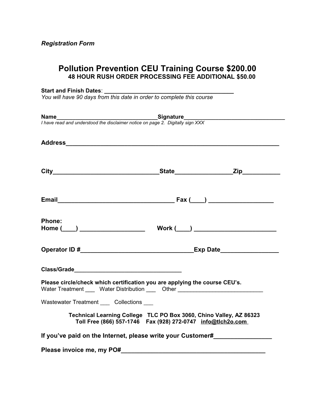 Pollution Prevention CEU Training Course $200.00