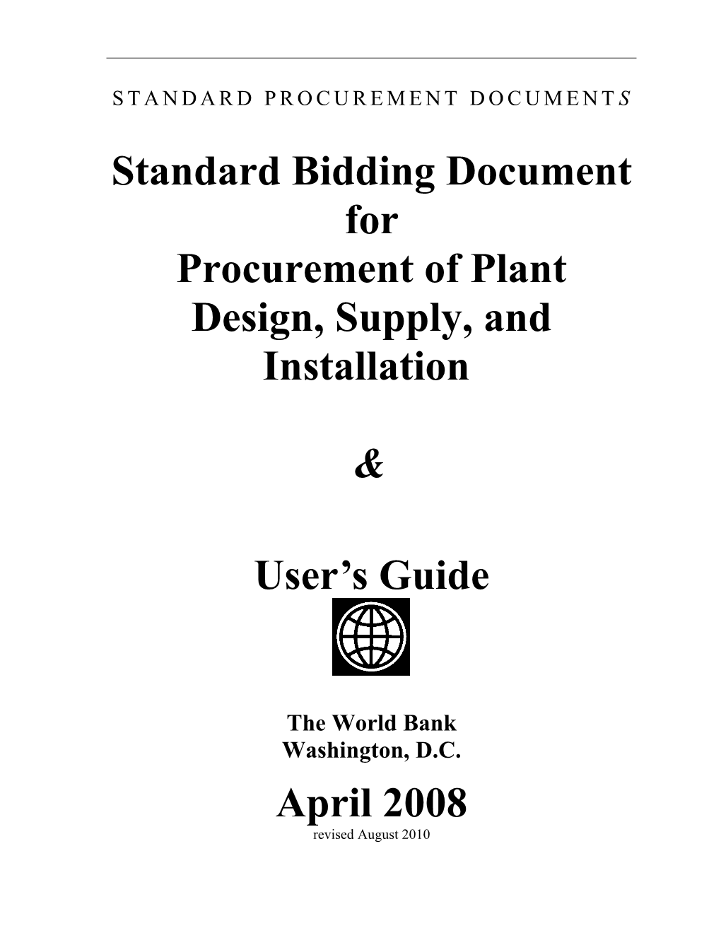 Standard Bidding Document for Procurement of Plant Design,Supply, and Installation
