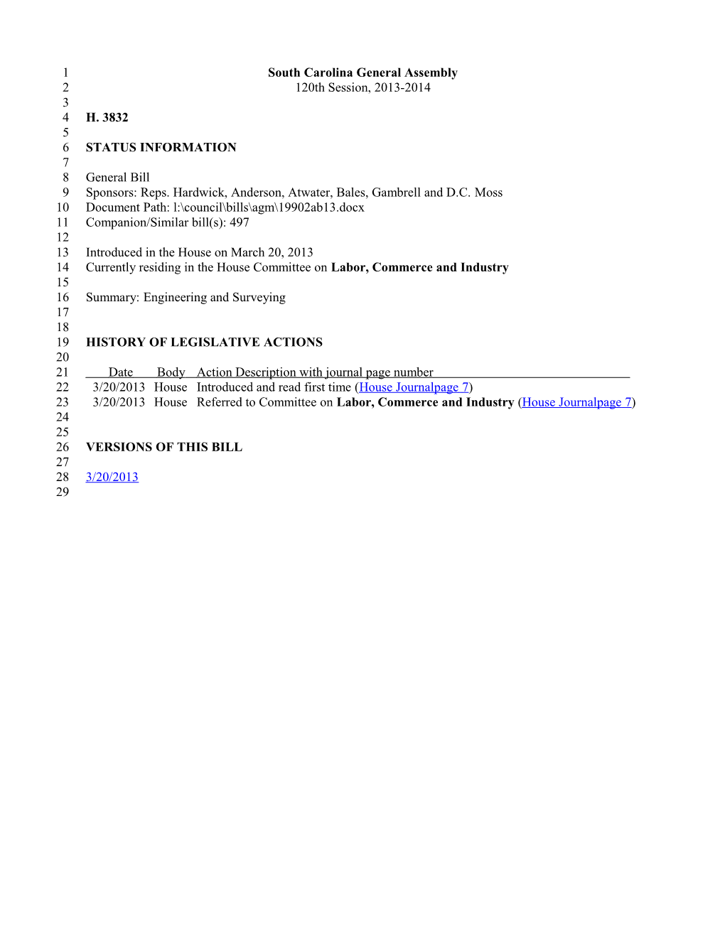 2013-2014 Bill 3832: Engineering and Surveying - South Carolina Legislature Online