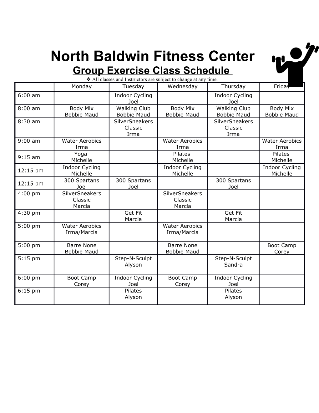Group Exercise Class Schedule