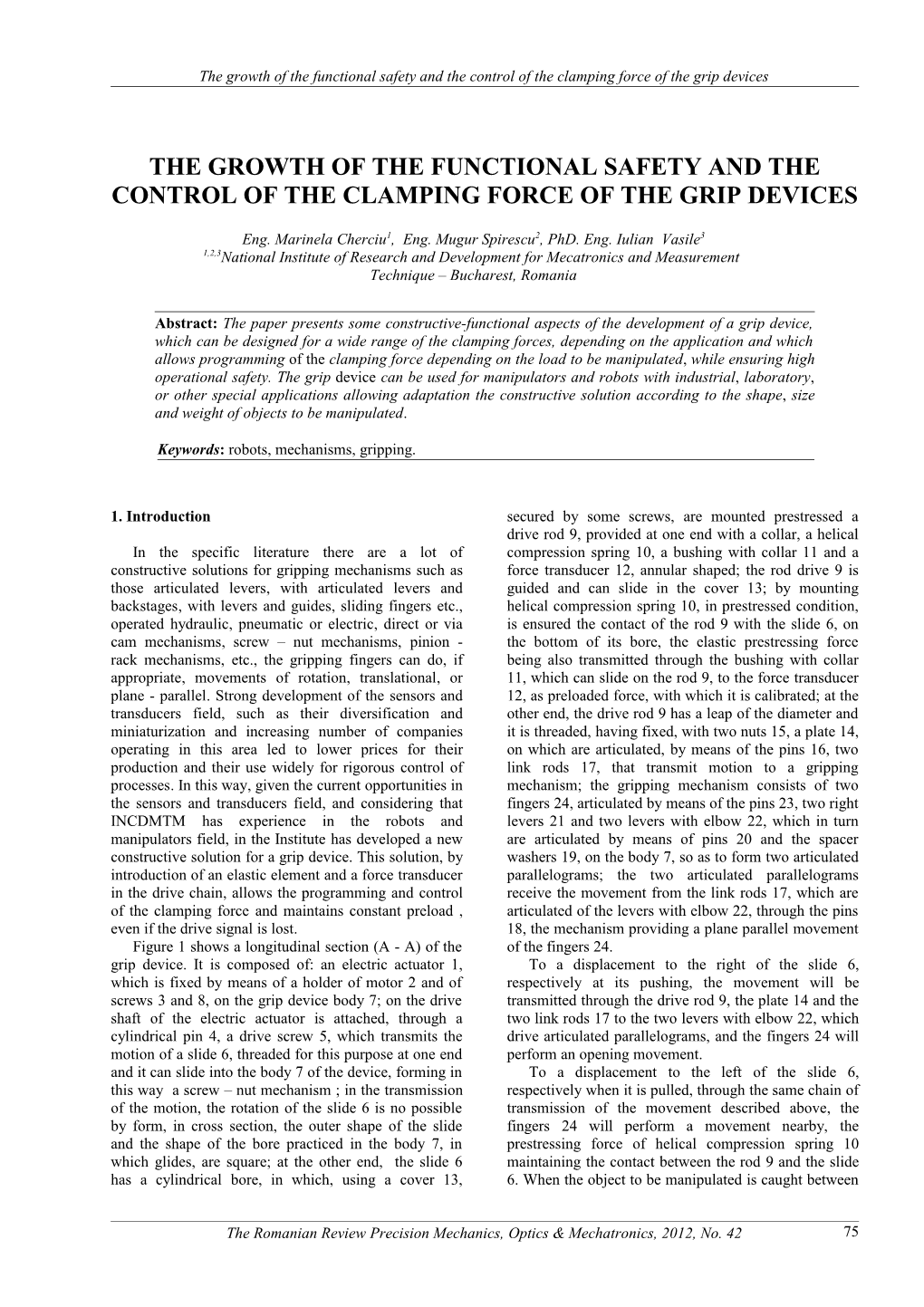 The Growth of the Functional Safety and the Control of the Clamping Force of the Grip Devices