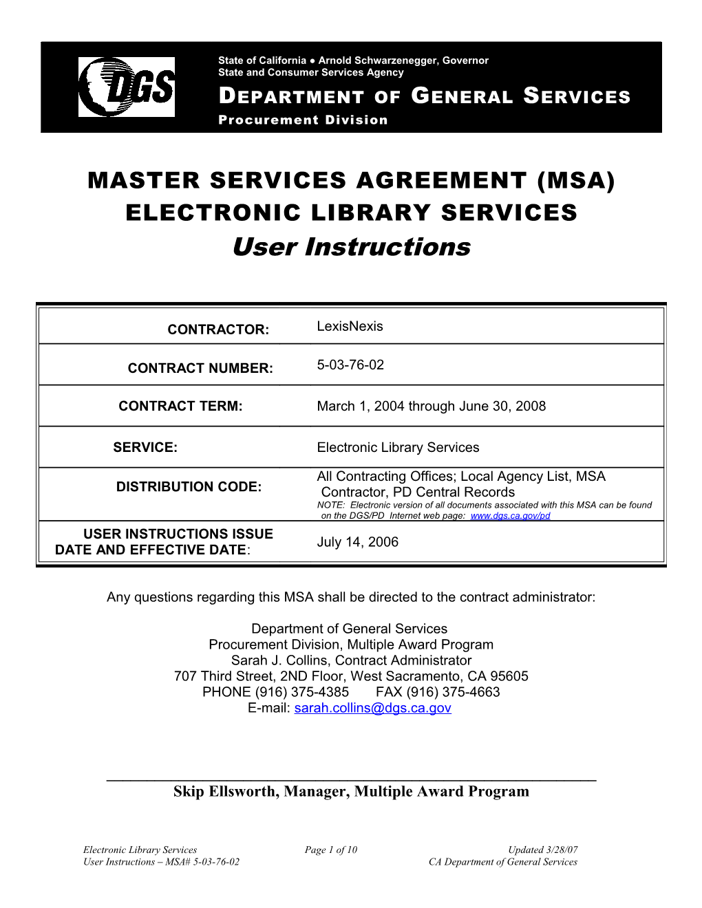 Master Services Agreement (Msa)