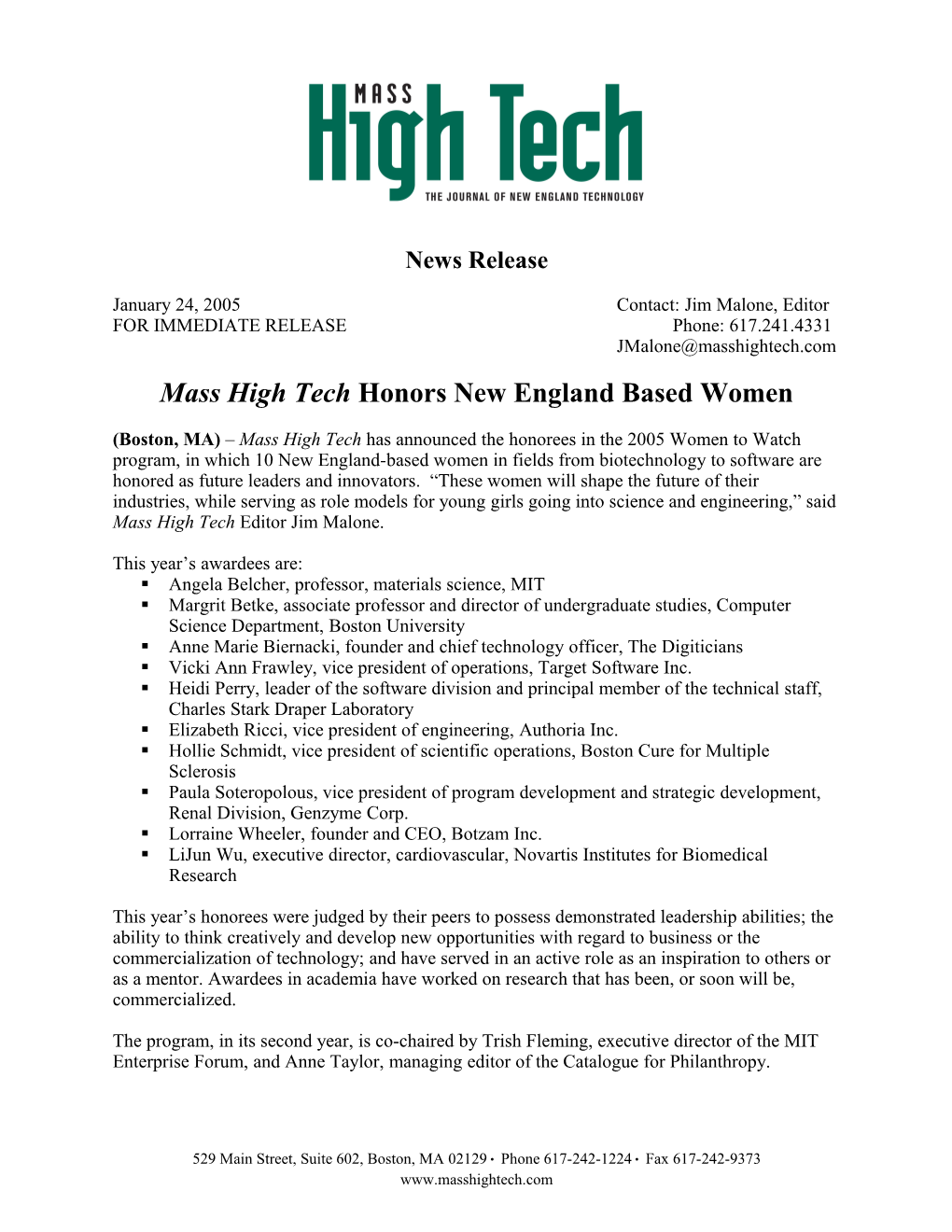 Mass High Tech Honors New England Based Women