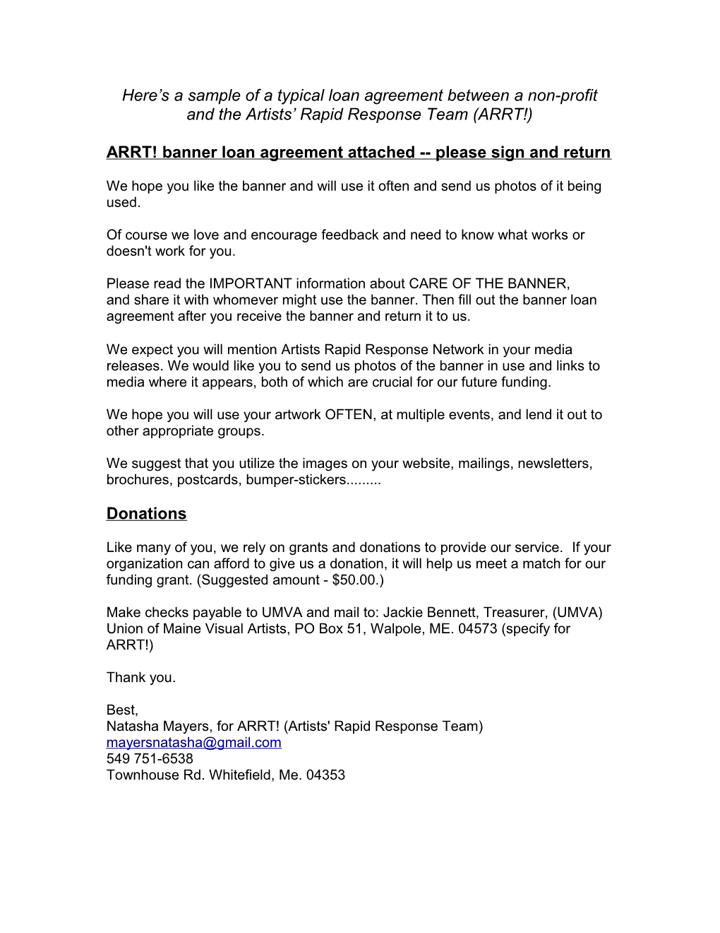 ARRT! Banner Loan Agreement Attached Please Sign and Return