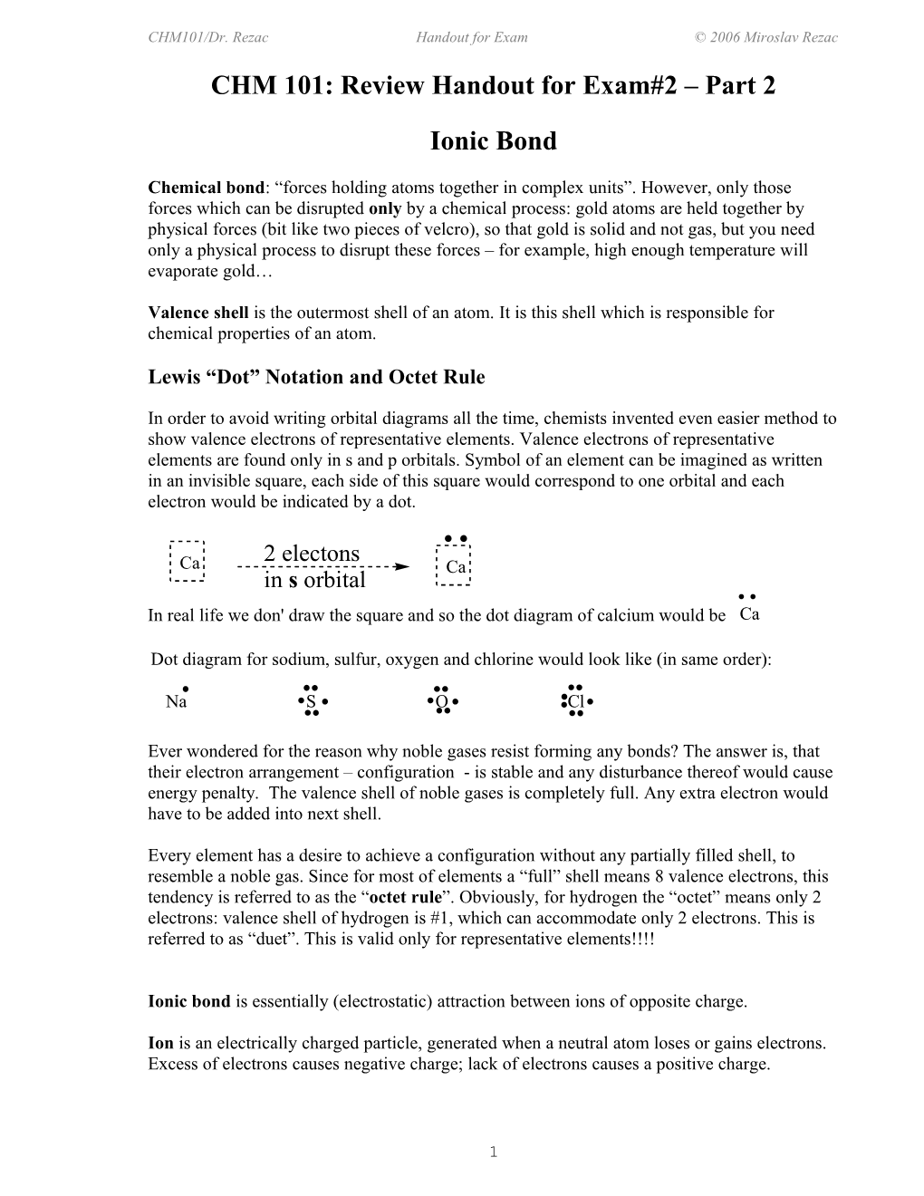 CHM 101: Review Handout for Exam#2 Part 2