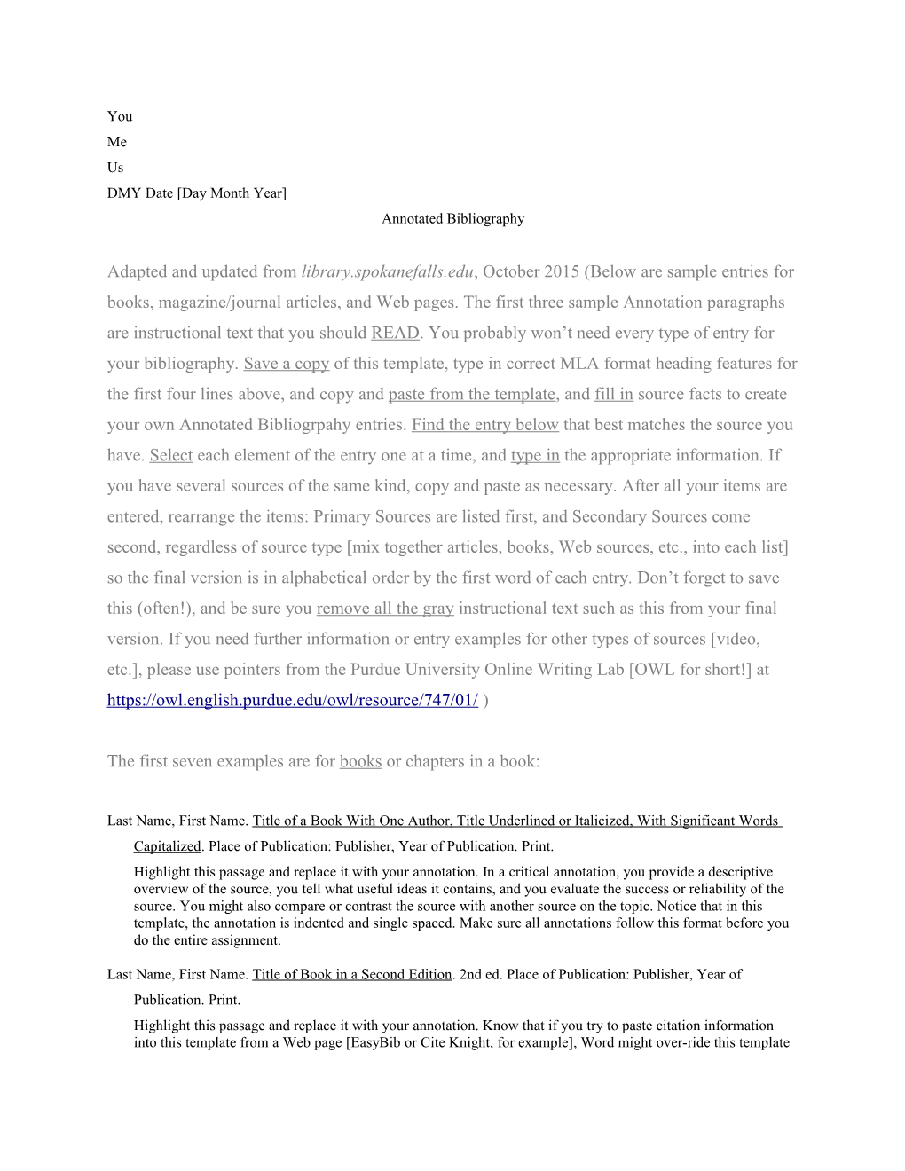 Annotated Bibliography Template