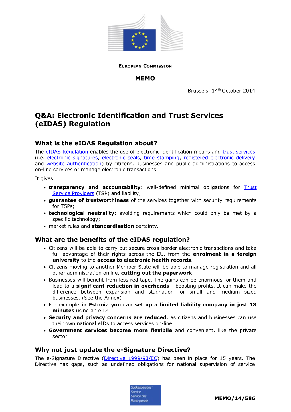 Q&A: Electronic Identification and Trust Services (Eidas) Regulation