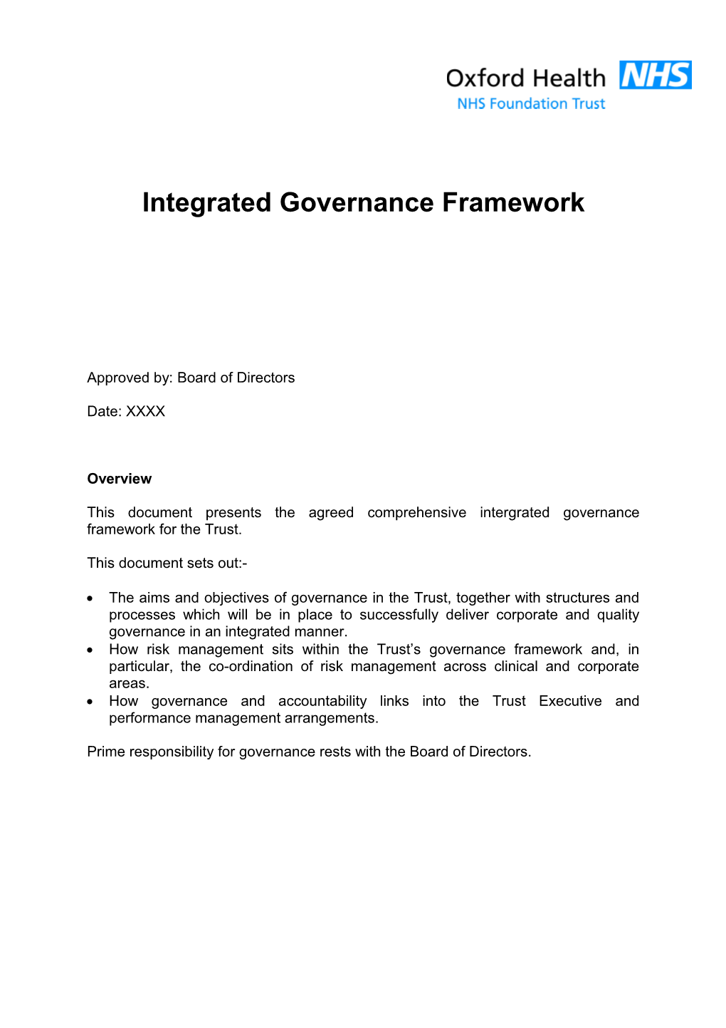Integrated Governance Framework