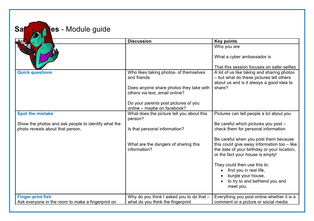 Safer Selfies - Module Guide