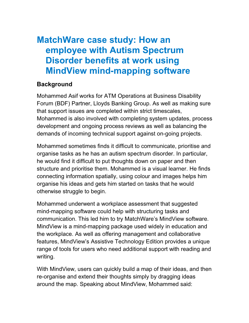 Matchware Case Study: How an Employee with Autism Spectrum Disorder Benefits at Work Using