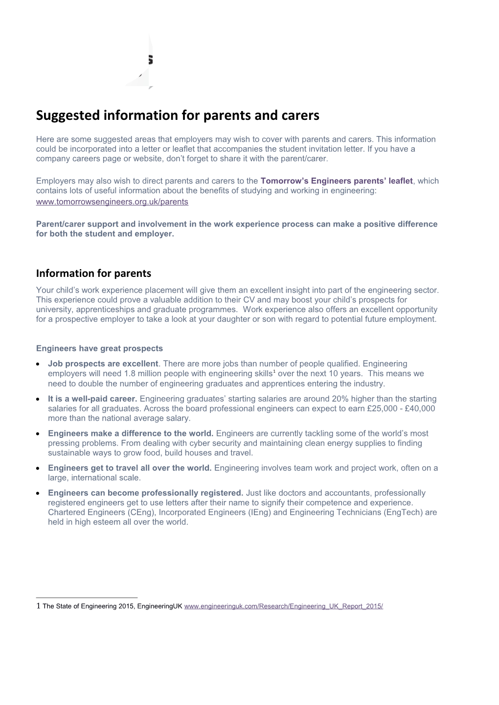 Suggested Information for Parents and Carers