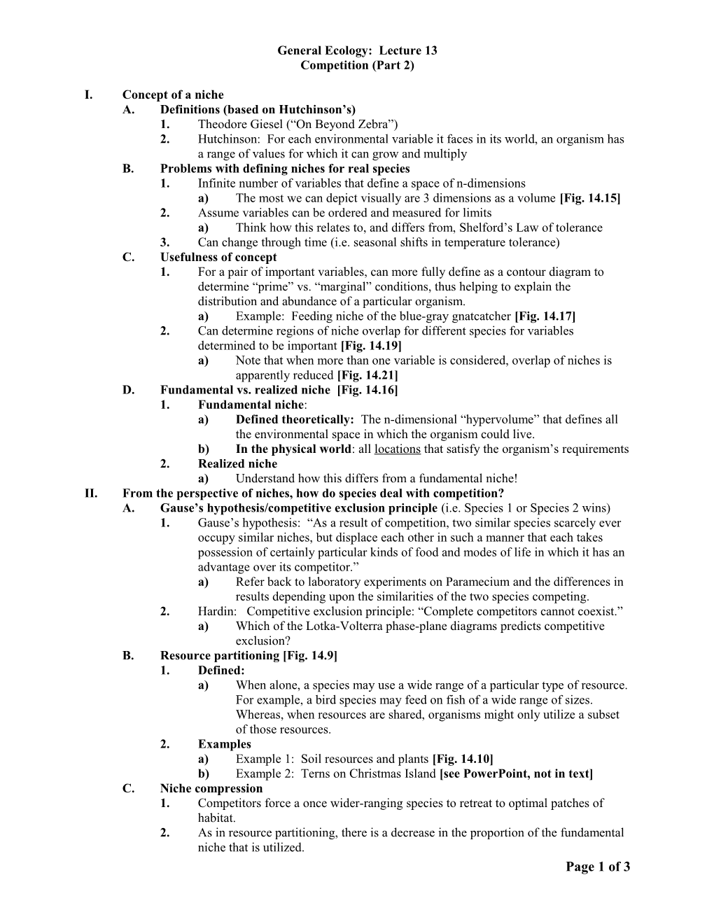 General Ecology: Lecture 13