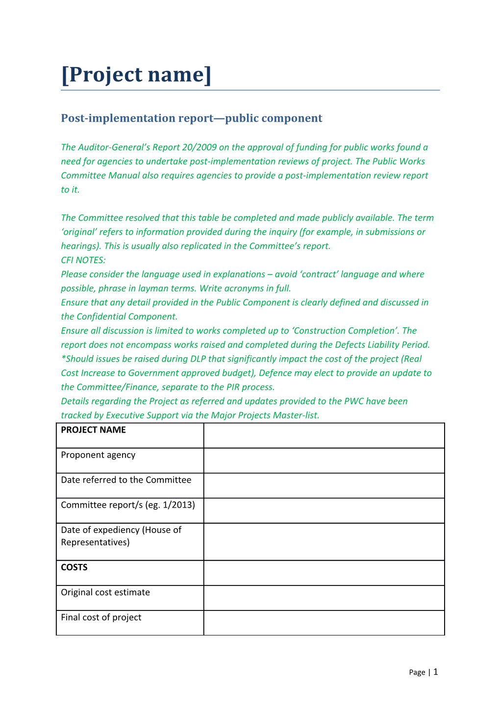 Post-Implementation Report Public Component