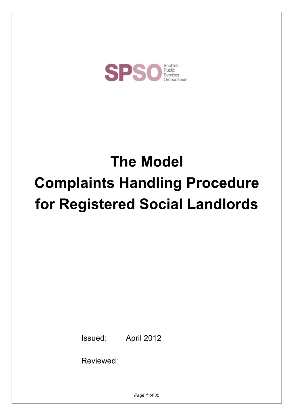 Registered Social Landlord Model CHP Word Version