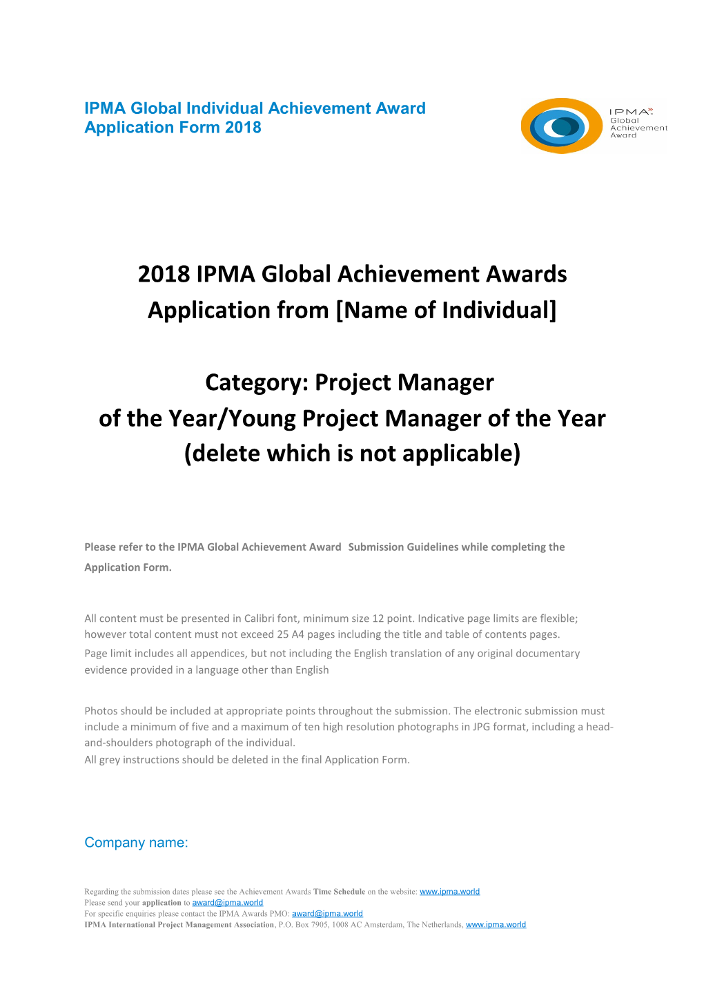 2018 IPMA Global Achievement Awards