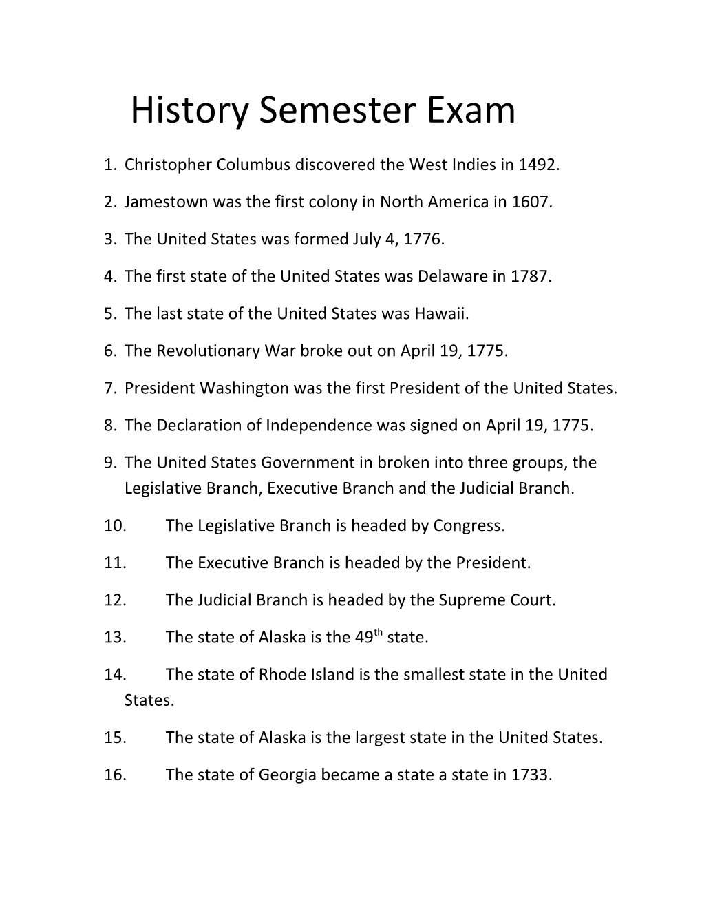 History Semester Exam