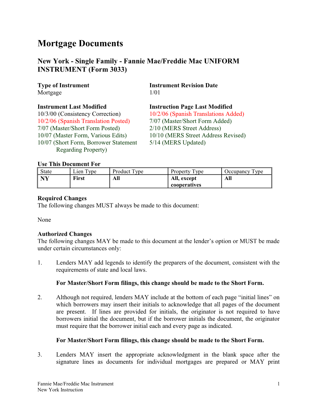 Instructions: New York Security Instrument (Form 3033)