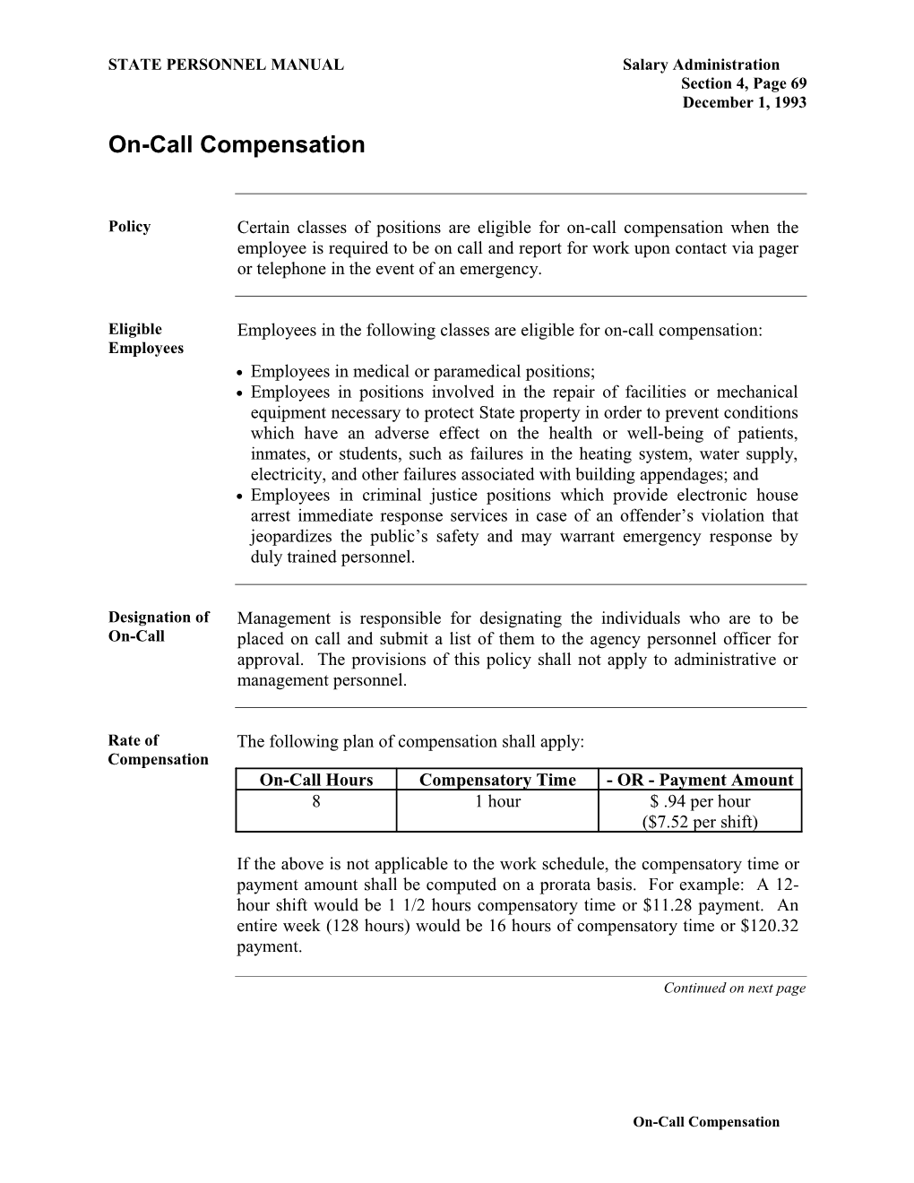 On-Call Compensation