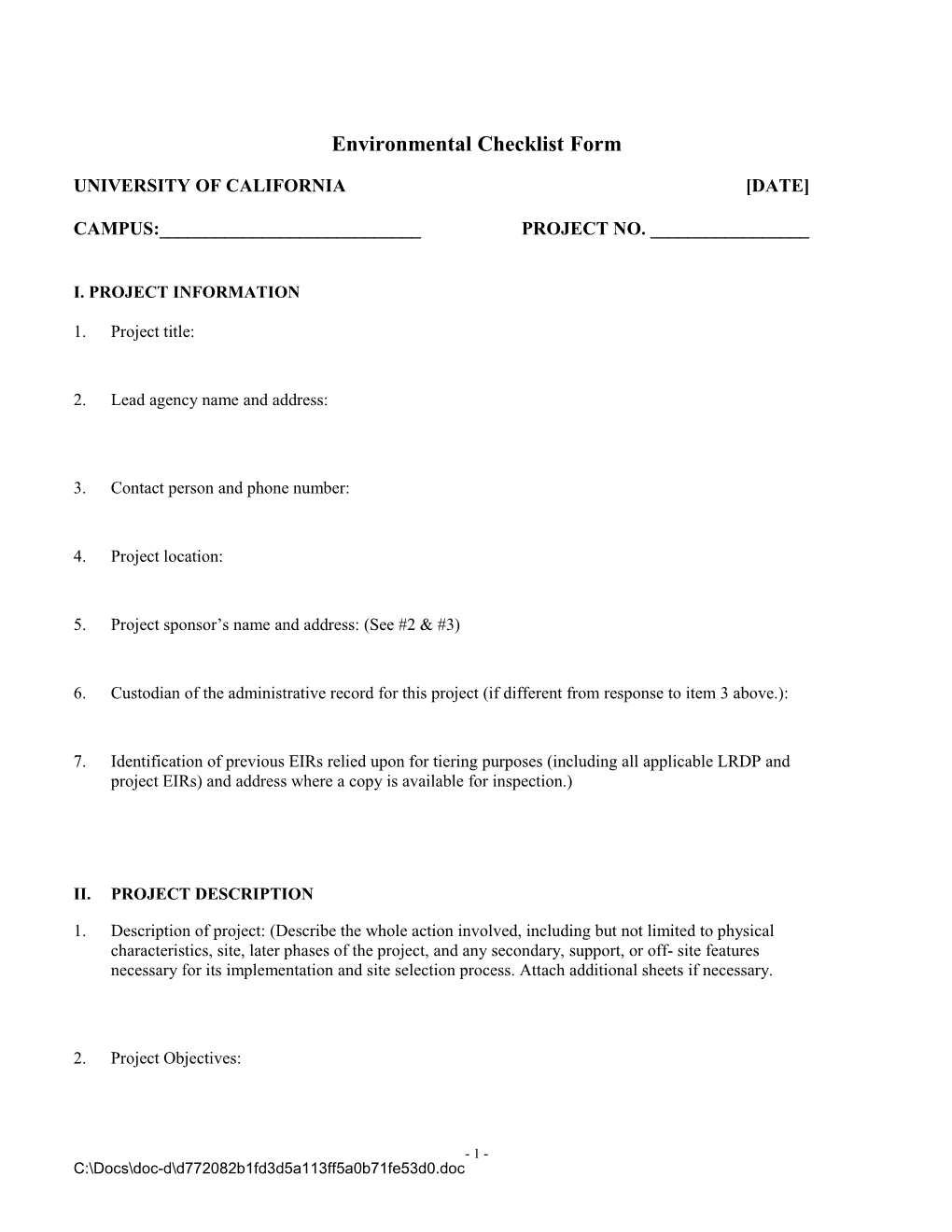 AR Checklist Form