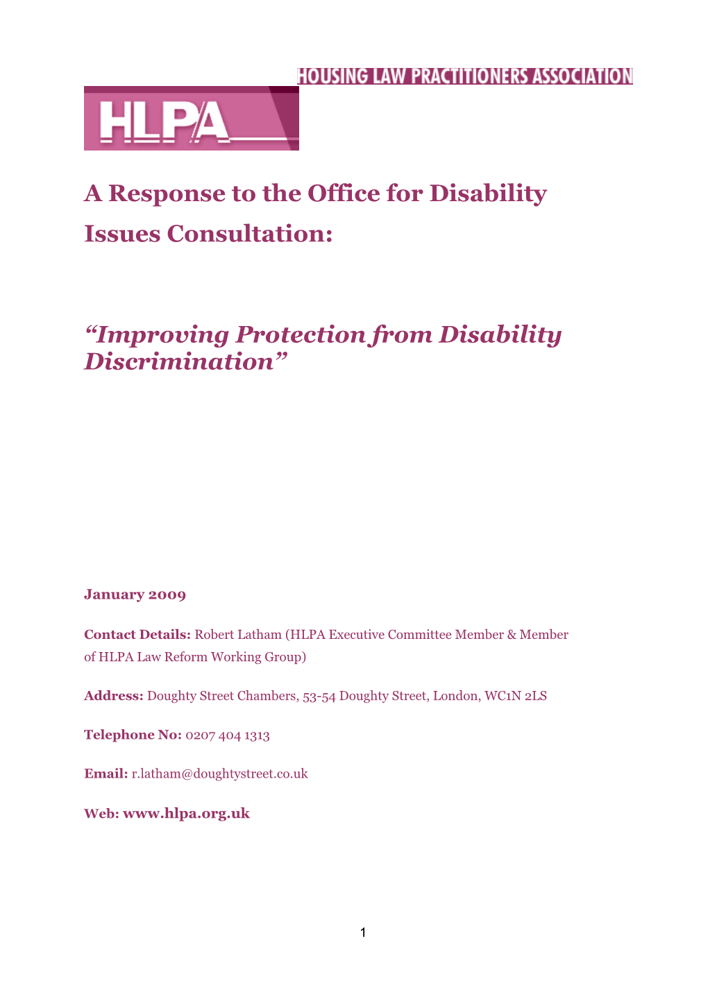 A Response to the Office for Disability Issues Consultation