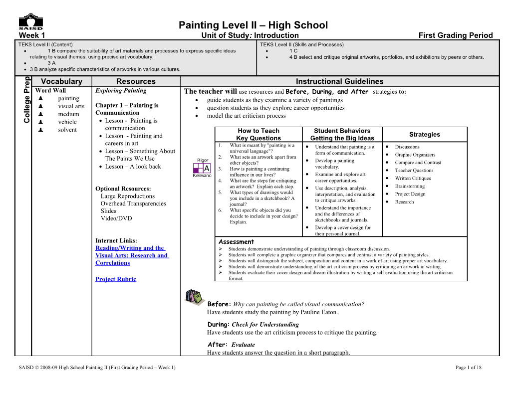 Week 1Unit of Study: Introductionfirst Grading Period