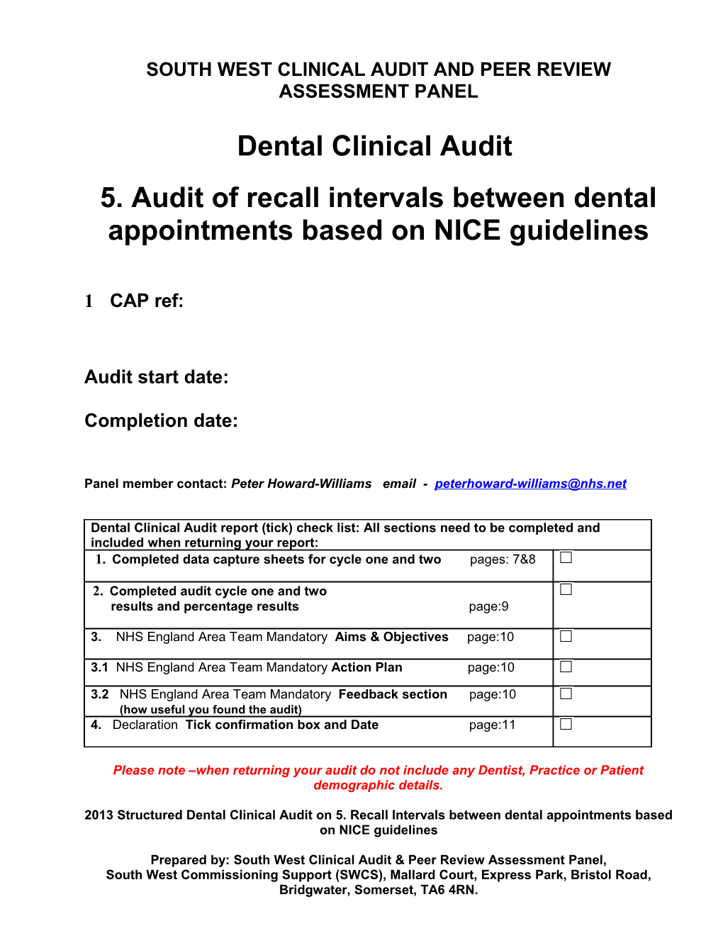 South West Clinical Audit and Peer Review Assessment Panel