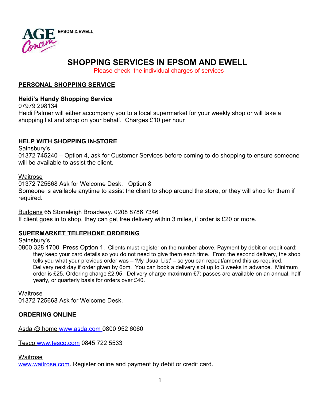 Shopping Services in Epsom and Ewell