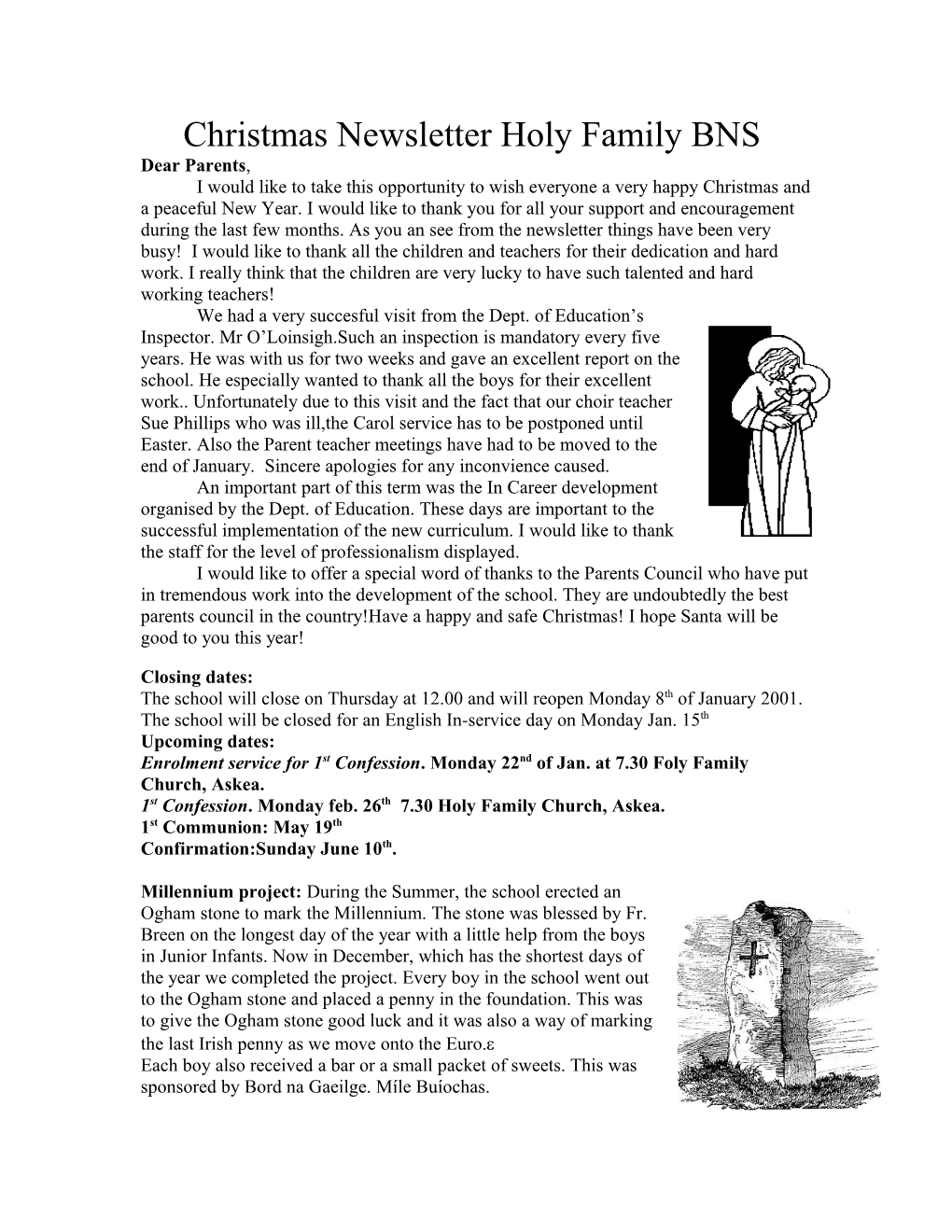 Christmas Newsletter Holy Family BNS