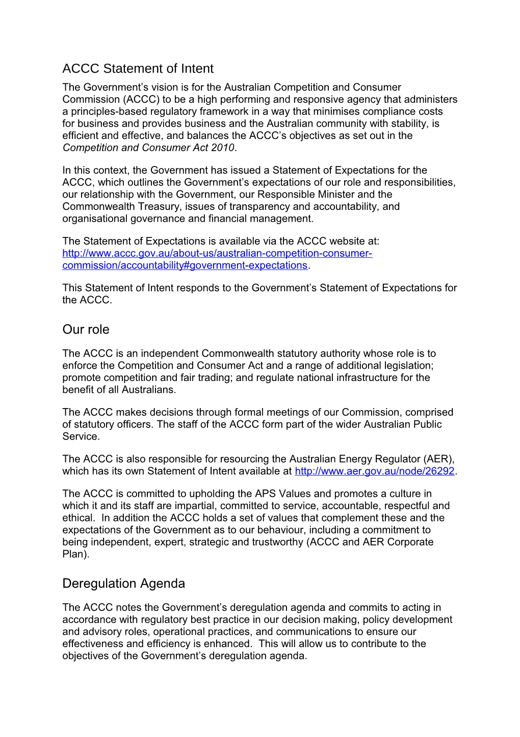 ACCC Statement of Intent