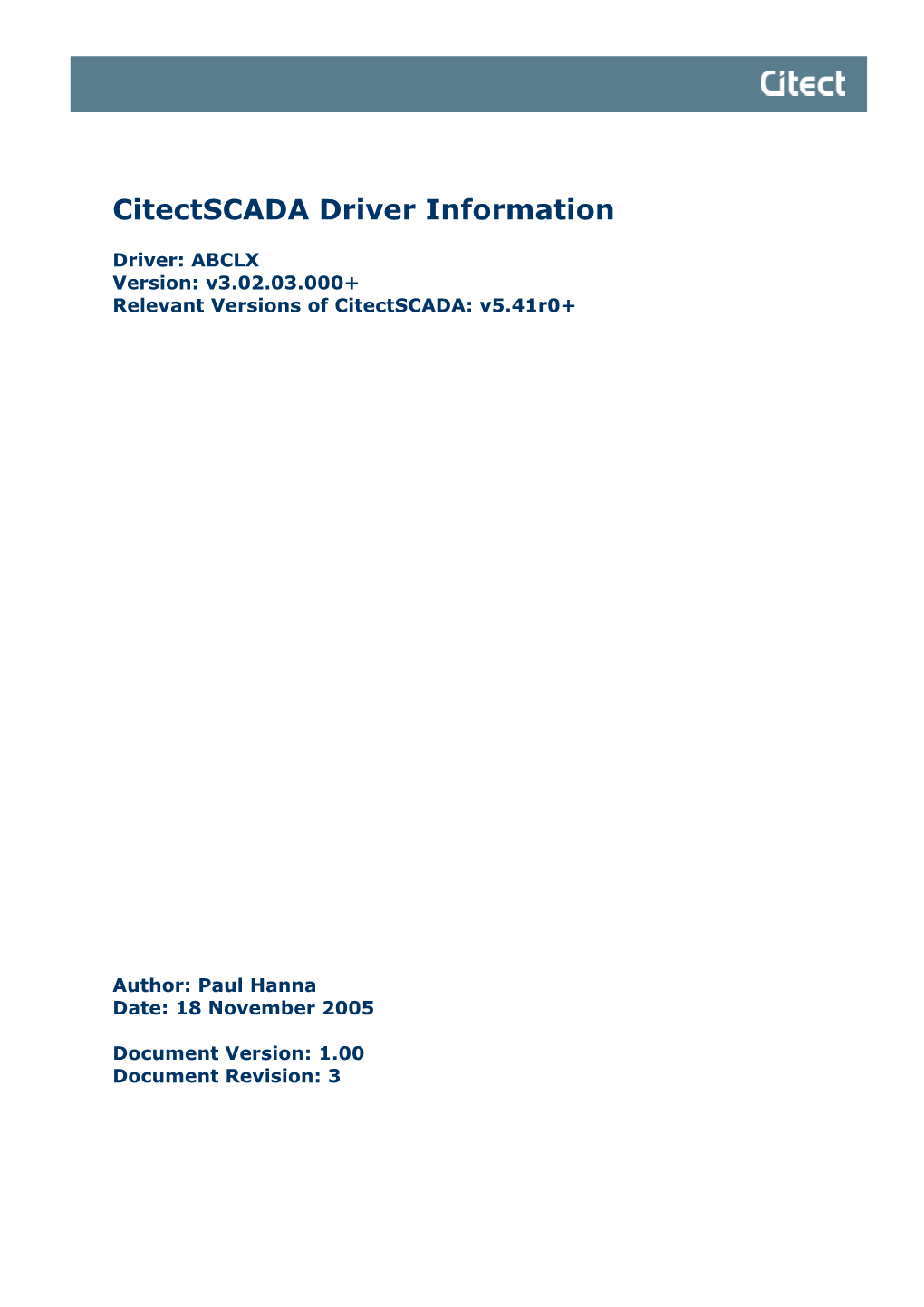 Citectscada Driver Information