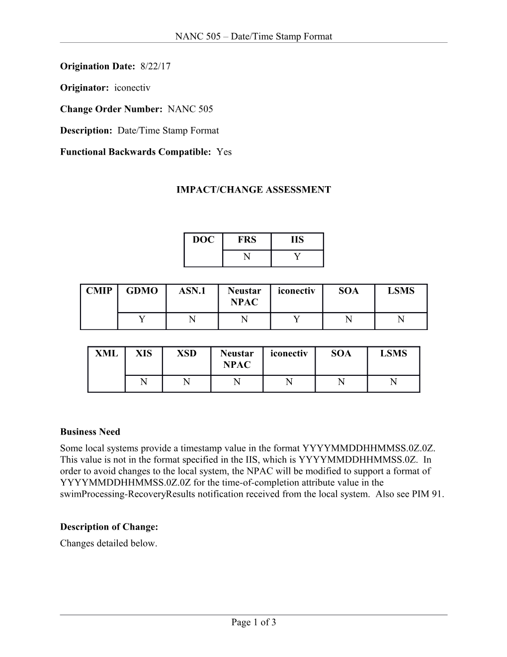 NANC 505 Date/Time Stamp Format