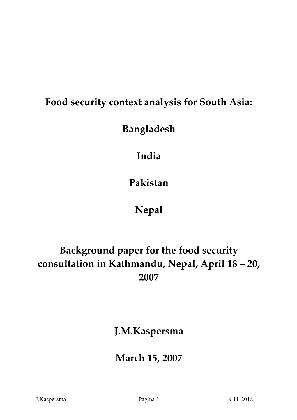 Pakistan Food Security Study