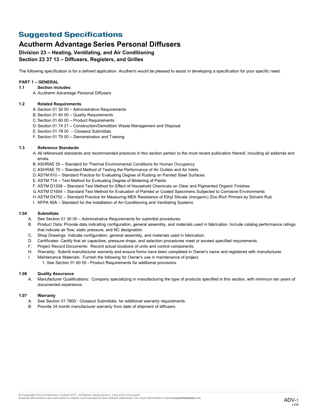 Division 23 Heating, Ventilating, and Air Conditioning