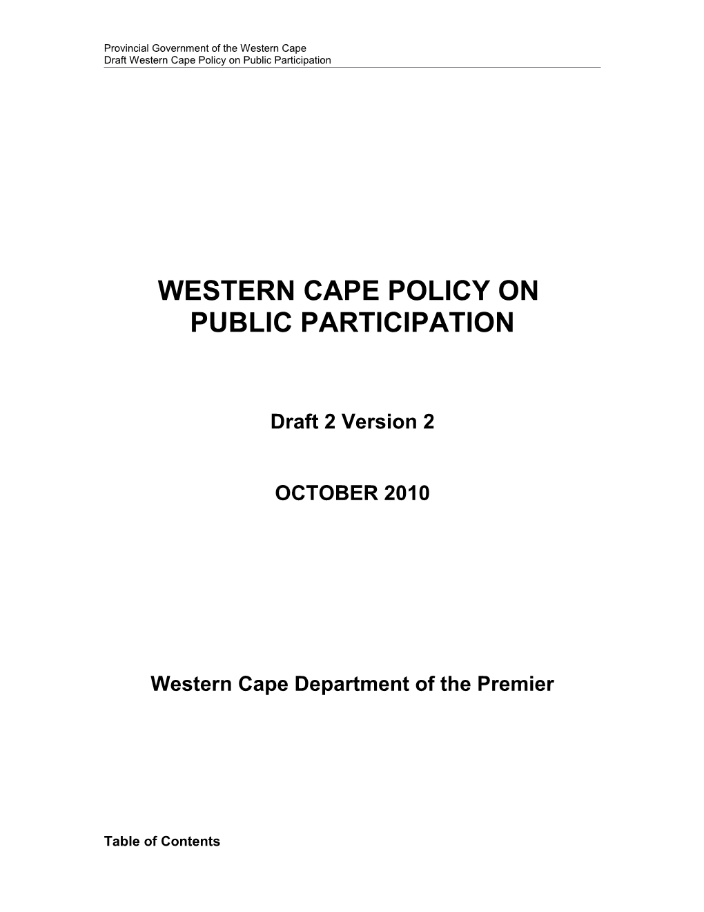 Western Cape Policy on Public Participation