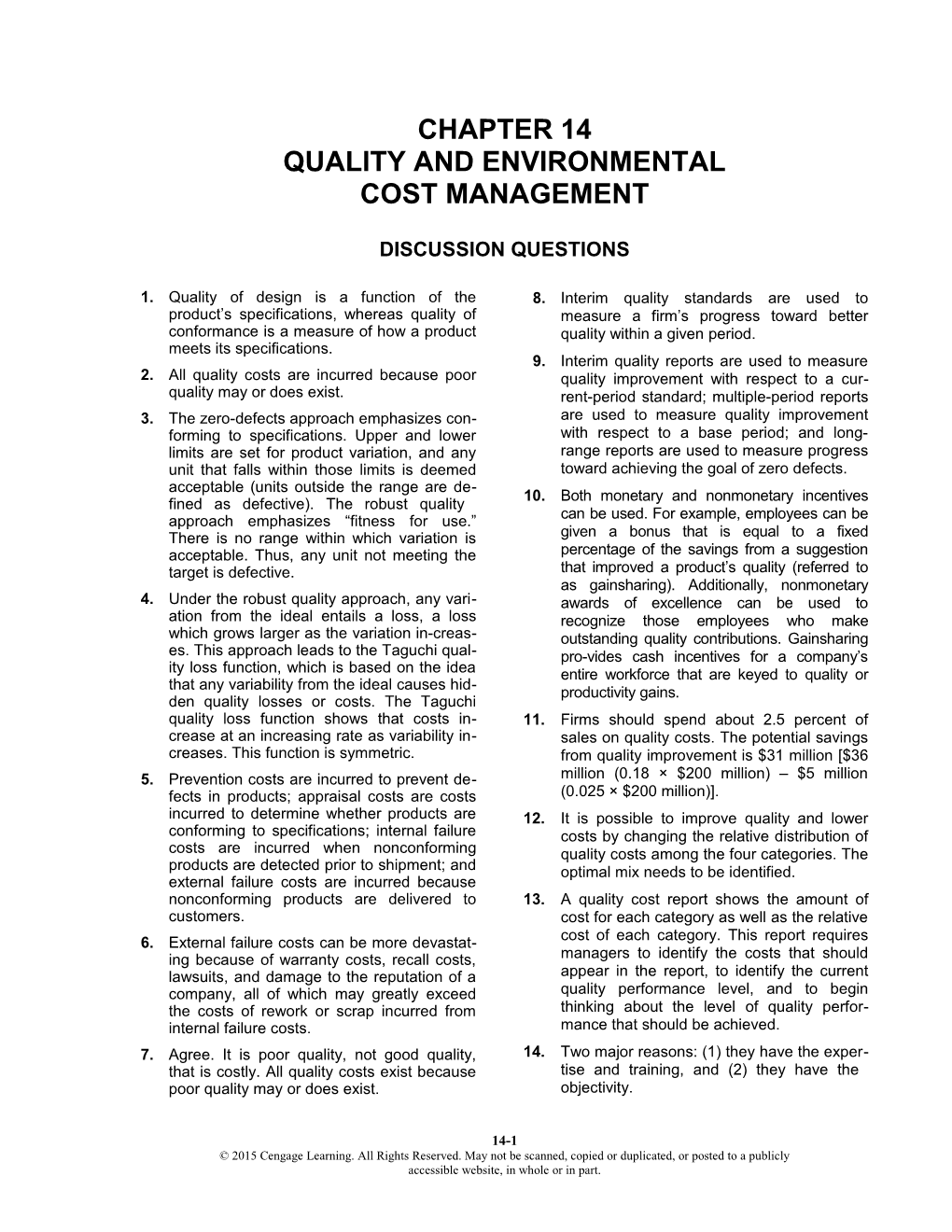 Chapter 17: Quality Cost Management