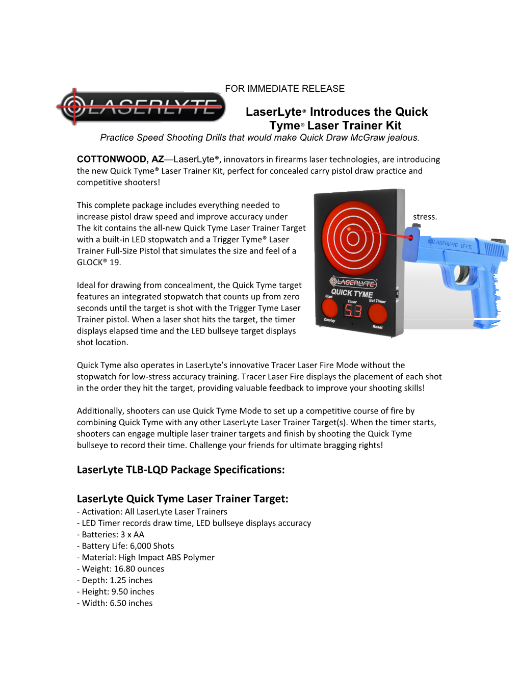 Laserlyte Introduces the Quick Tyme Laser Trainer Kit