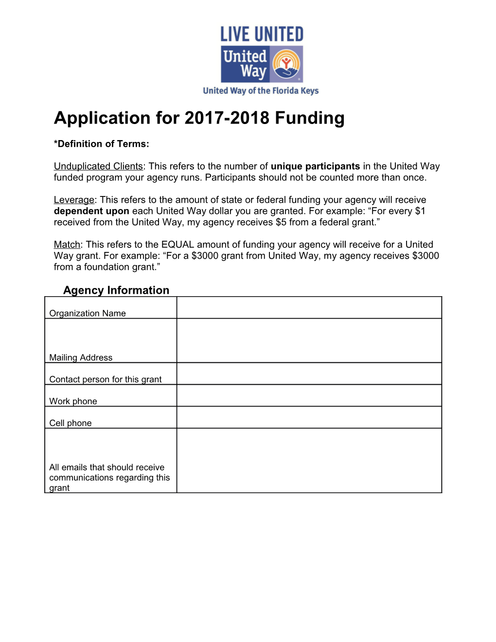 Application for 2017-2018 Funding *Definition of Terms