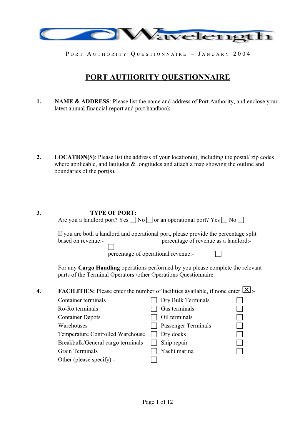 Port Authority Questionnaire