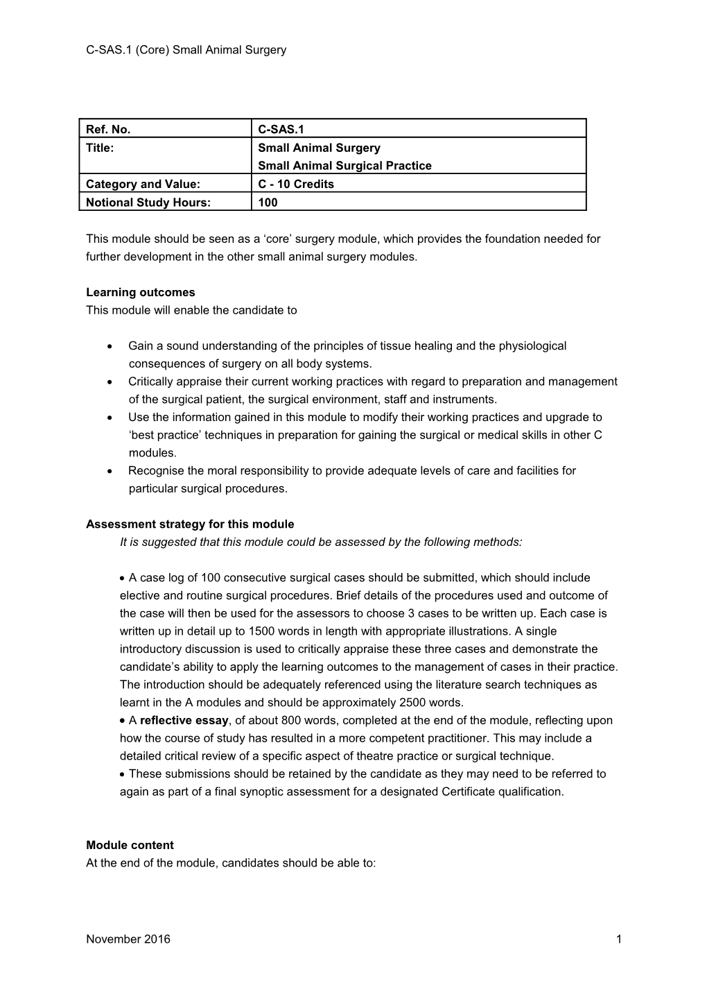 C-SAS.1 (Core) Small Animal Surgery