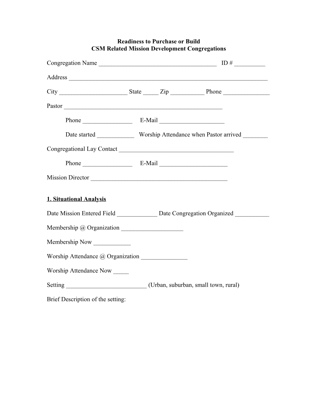 Readiness to Build Or Purchase Form