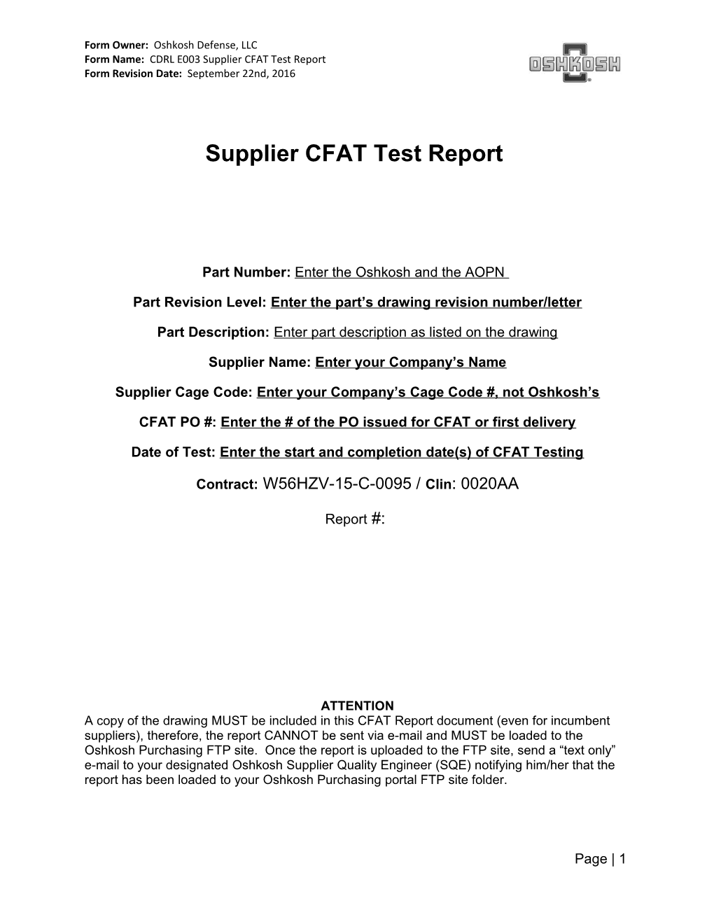 Form Name: CDRL E003 Supplier CFAT Test Report