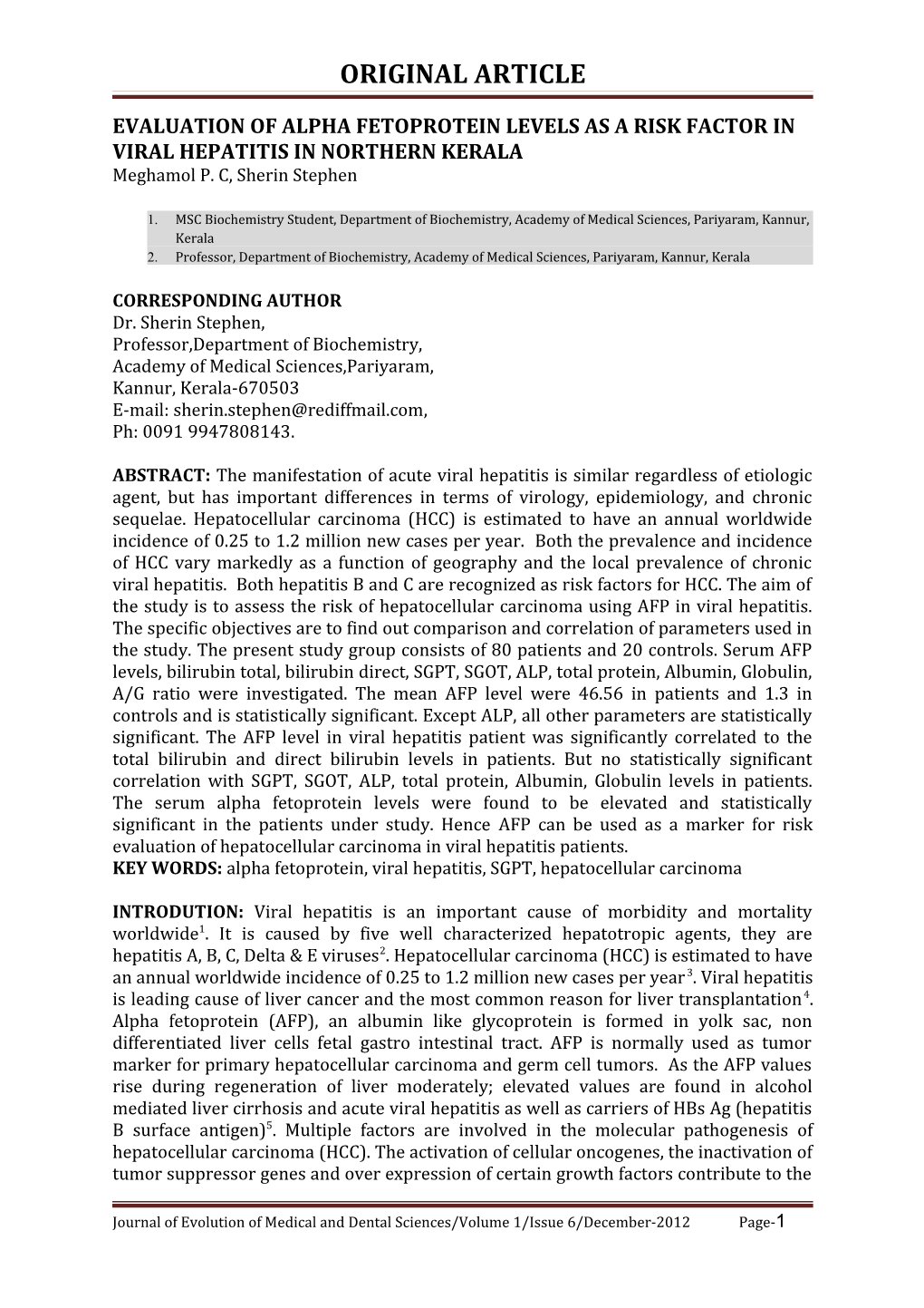 Evaluation of Alpha Fetoprotein Levels As a Risk Factor in Viral Hepatitis in Northern Kerala