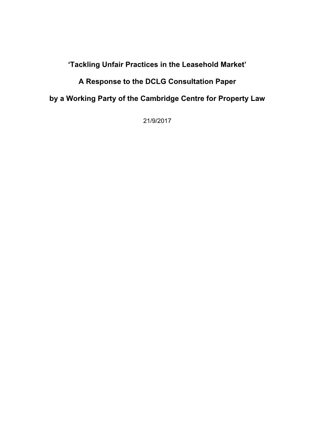 A Response to the DCLG Consultation Paper