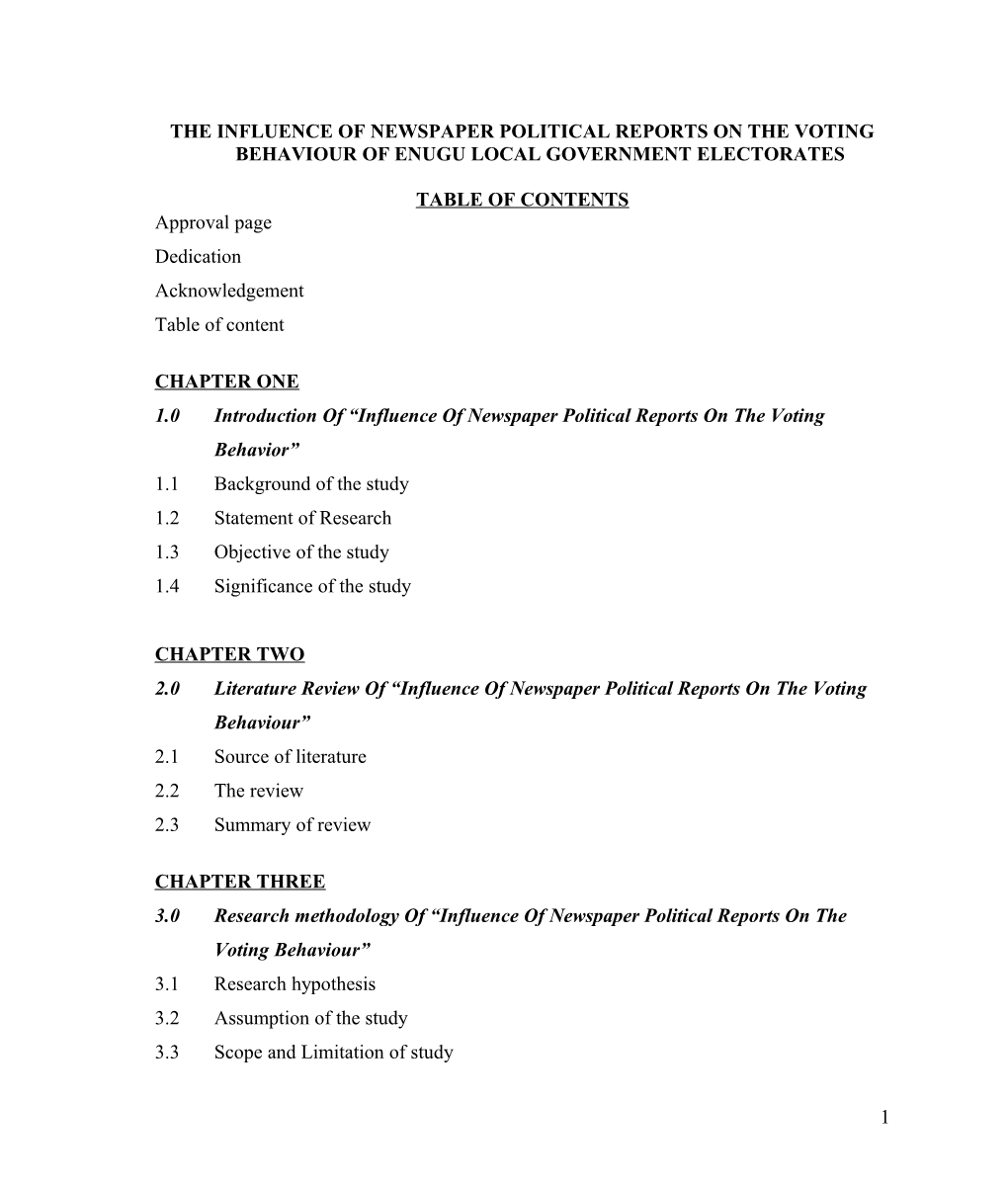 The Influence of Newspaper Political Reports on the Votingbehaviour of Enugu Local Government