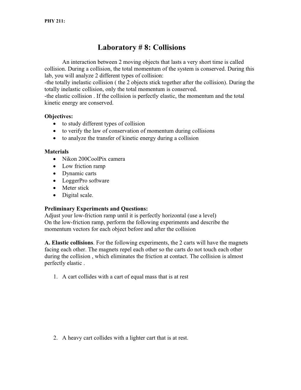 Laboratory # 8: Collisions