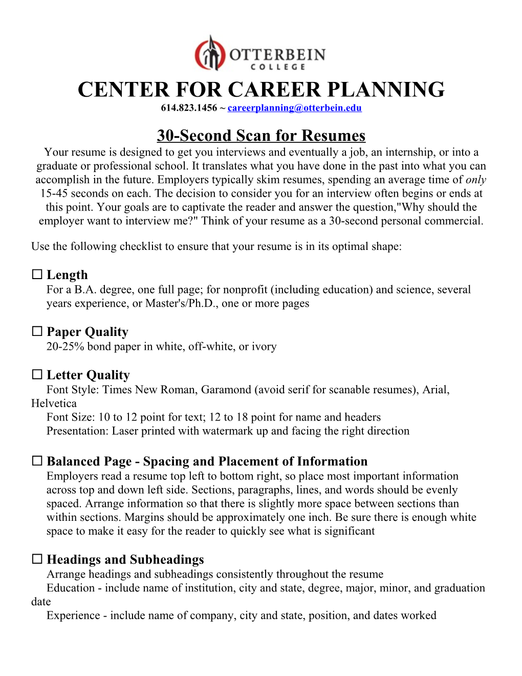 Center for Career Planning