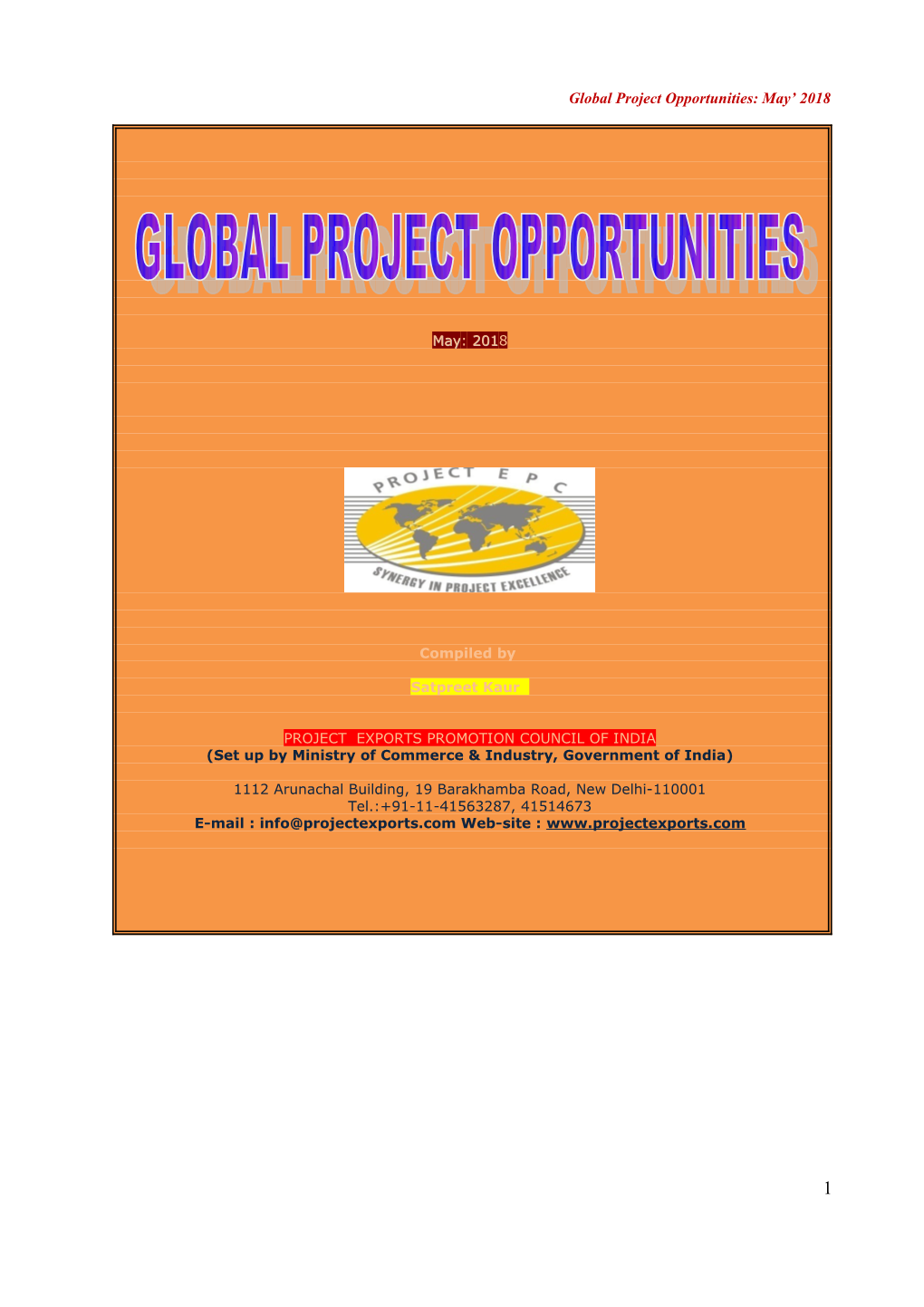 Global Project Opportunities: May 2018