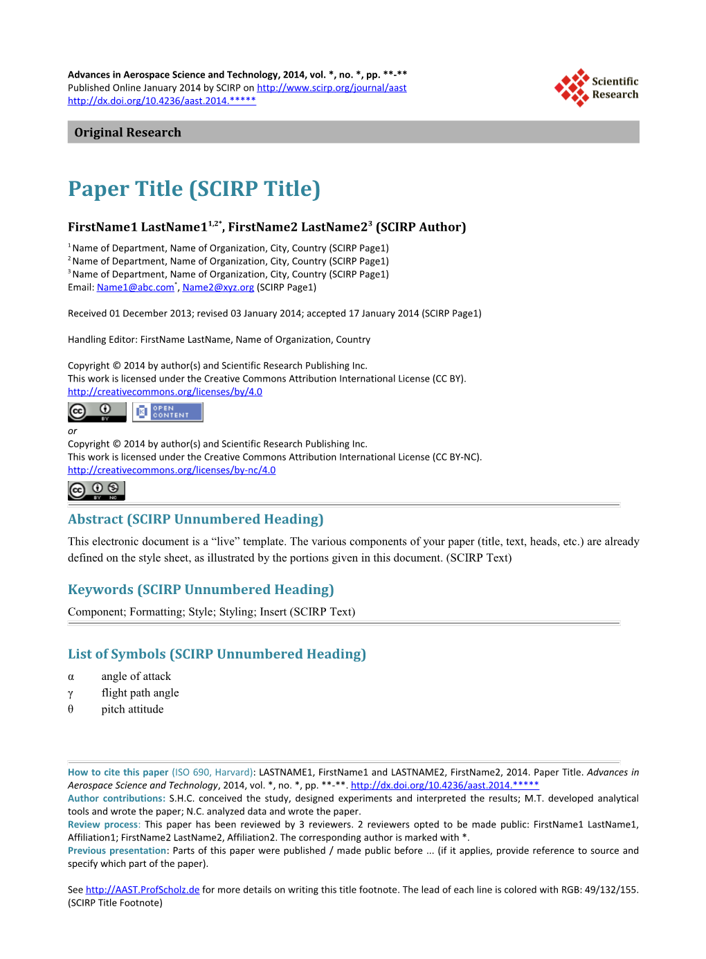 Template for SCIRP-Journal AAST