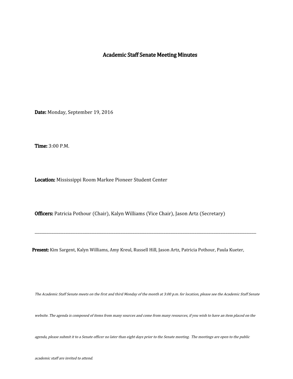 Academic Staff Senate Meeting Minutes