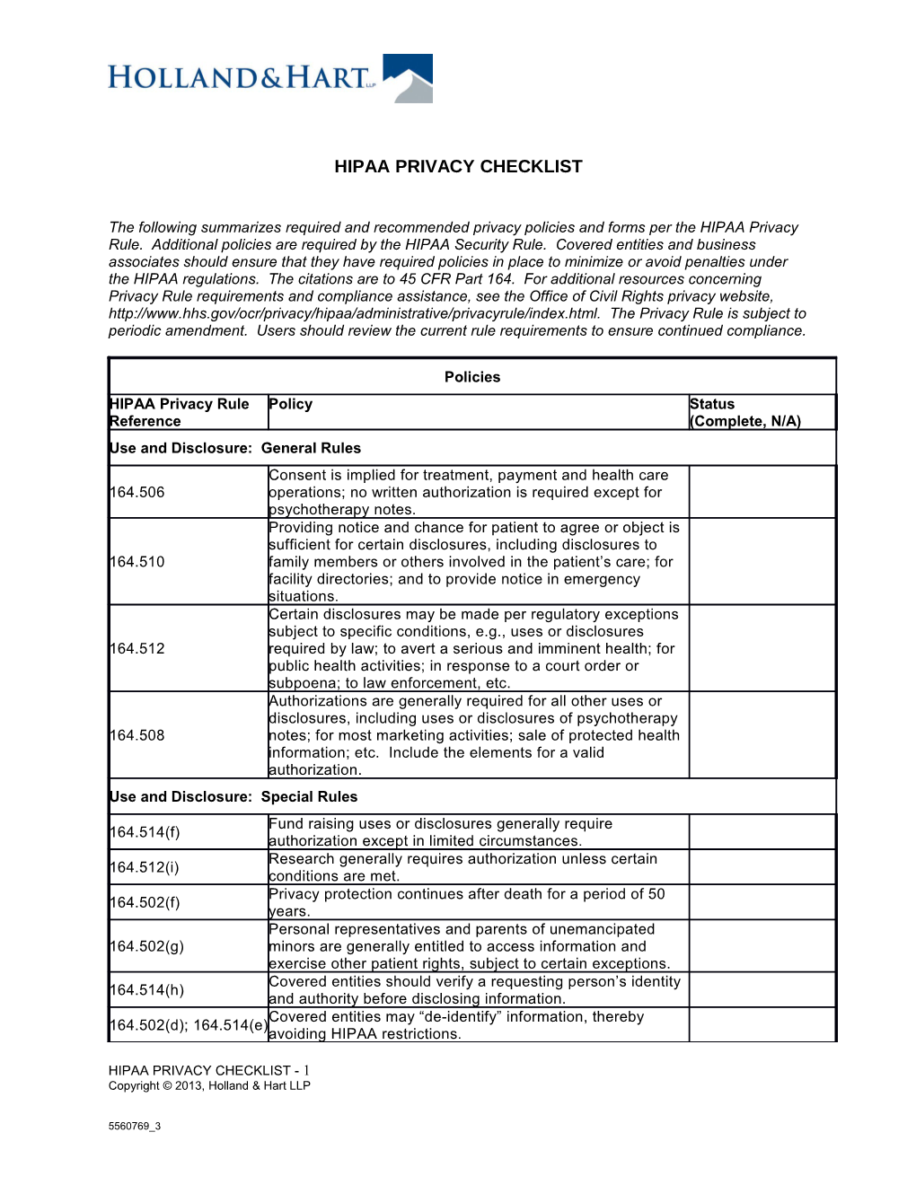 HIPAA Privacy Checklist